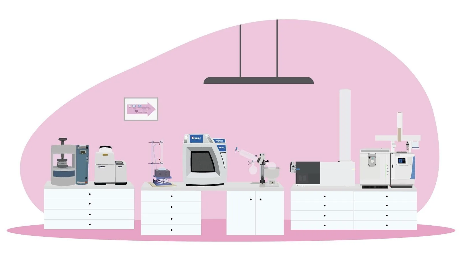 Illustration laboratoire - fond rose